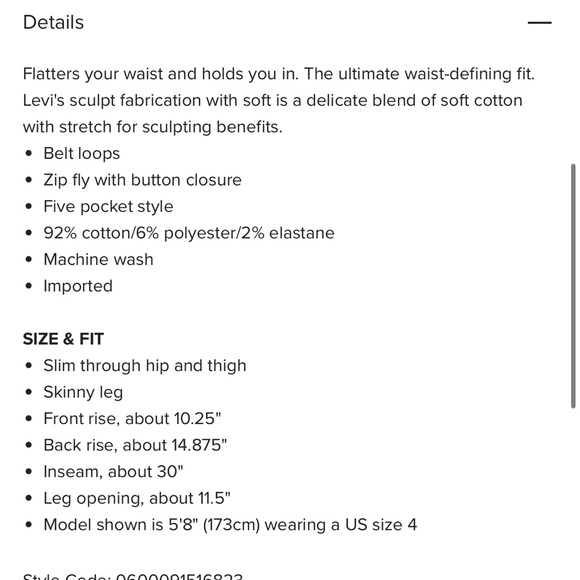 Levi’s denim skinny jeans women high waisted 721 sapphire stripe 26x30 - Picture 12 of 12